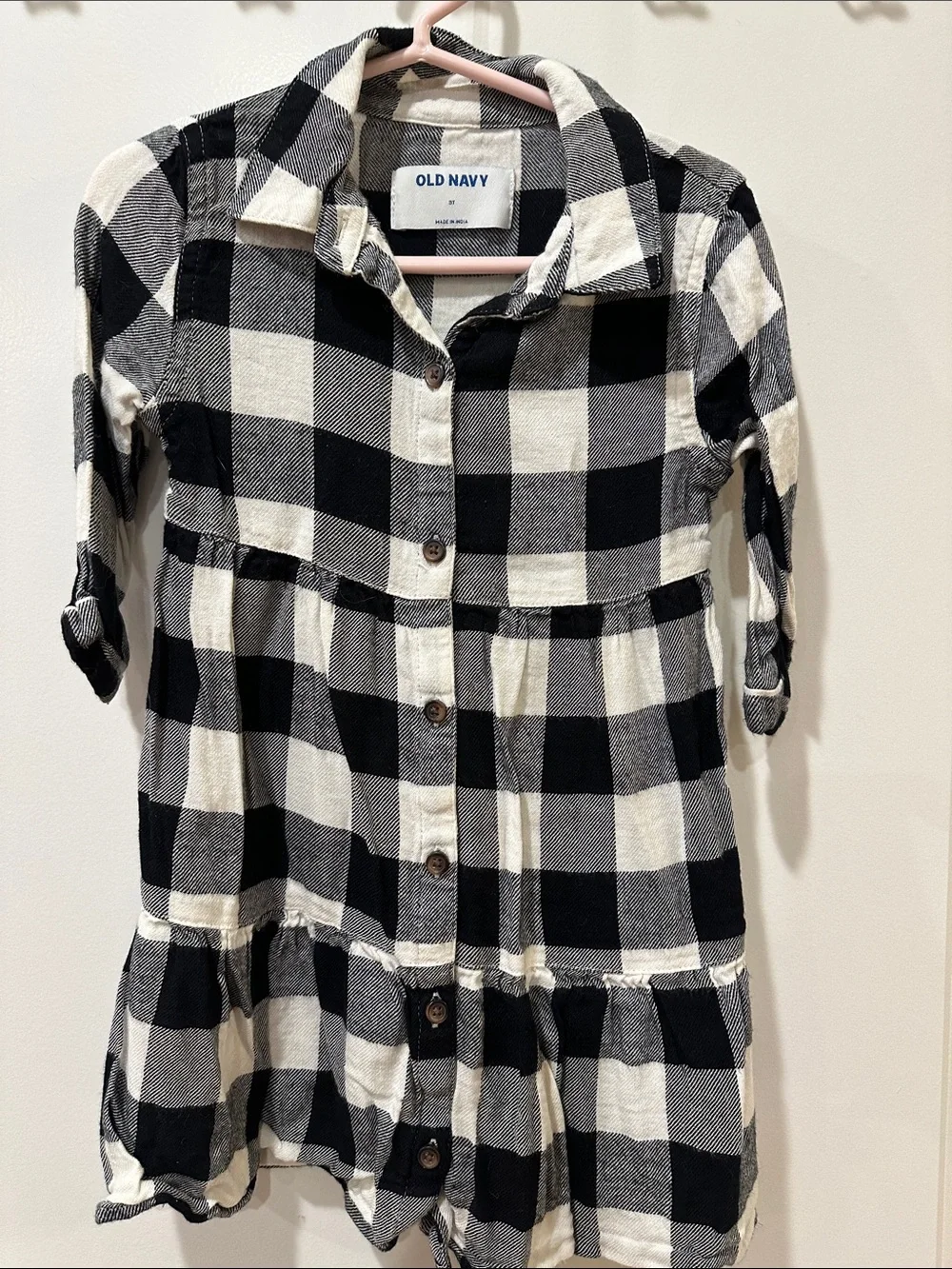 3T only Old Navy Black and White Buffalo Plaid Button-Front Dress